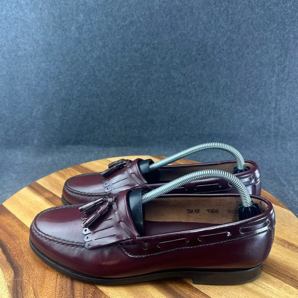 Towncraft Mens Burgundy Leather Kiltie Tassel Loafers Shoes 9.5 D 3217 1966 - Picture 6 of 12